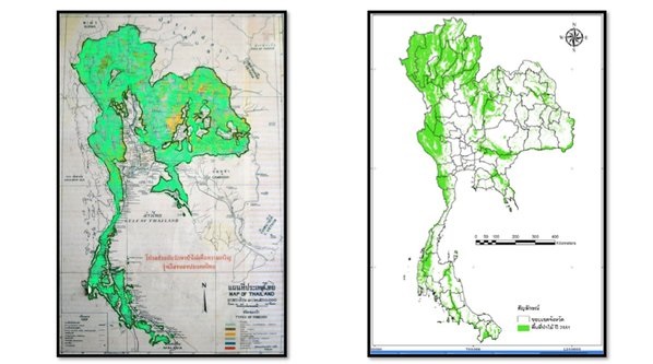 ภาพเปรียบเทียบพื้นที่ป่าไม้ปีกระหว่างปี 2506 กับ ปี 2559 / กองค้นคว้า -กรมป่าไม้